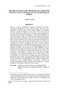 Prospects for Islamic Microfinance Under the Existing Legal and Regulatory Framework in Liberia