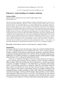 Educators' Understanding of Workplace Bullying