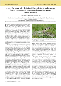 A Very European Tale – Britain Still Has Only Three Snake Species, but Its Grass Snake Is Now Assigned to Another Species (Natrix Helvetica)