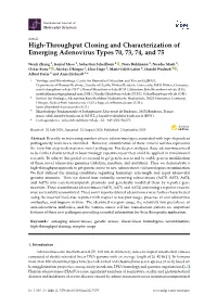 High-Throughput Cloning and Characterization of Emerging Adenovirus Types 70, 73, 74, and 75