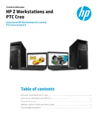 HP Z Workstations and PTC Creo Selection of HP Workstations for Running PTC Creo 2.0 and 3.0