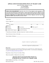 APPLICATION for REGISTRATION of TRADE NAME Robert B