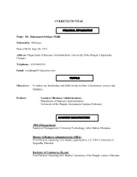 CV of Dr. Muhammad Siddique