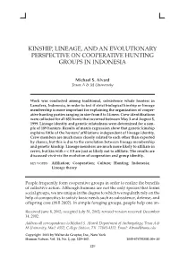 Kinship, Lineage, and an Evolutionary Perspective on Cooperative Hunting Groups in Indonesia