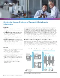 Meeting the Storage Challenge of Exponential Data Growth in Genomics
