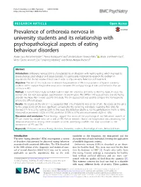 Prevalence of Orthorexia Nervosa in University Students and Its Relationship with Psychopathological Aspects of Eating Behaviour