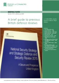 A Brief Guide to Previous British Defence Reviews