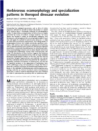 Herbivorous Ecomorphology and Specialization Patterns in Theropod Dinosaur Evolution