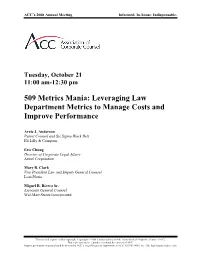 Leveraging Law Department Metrics to Manage Costs and Improve Performance