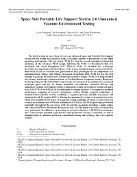 Space Suit Portable Life Support System 2.0 Unmanned Vacuum Environment Testing