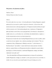 Wittgenstein, Value Pluralism and Politics