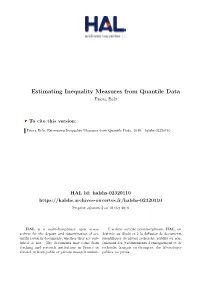 Estimating Inequality Measures from Quantile Data Enora Belz