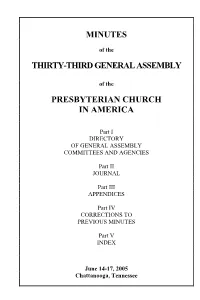 Minutes Thirty-Third General Assembly Presbyterian