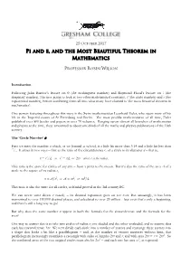 Pi and E, and the Most Beautiful Theorem in Mathematics