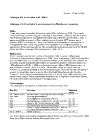 1 Catalogue MA, for Box-Files MA1 – MA14