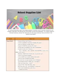 All Supplies Listed Below Are to Be Shared Amongst the Entire Class. In