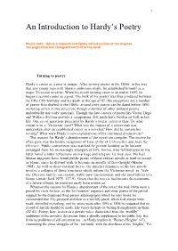 An Introduction to Hardy's Poetry