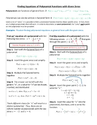Finding Equations of Polynomial Functions with Given Zeros