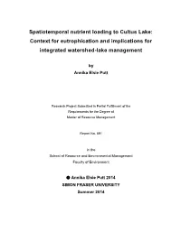 Spatiotemporal Nutrient Loading to Cultus Lake: Context for Eutrophication and Implications for Integrated Watershed-Lake Management