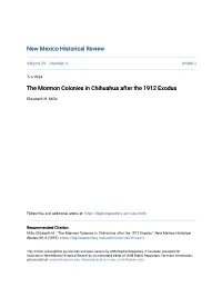 The Mormon Colonies in Chihuahua After the 1912 Exodus
