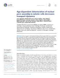 Age-Dependent Deterioration of Nuclear Pore Assembly in Mitotic