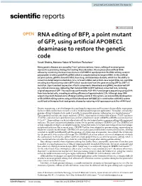 RNA Editing of BFP, a Point Mutant of GFP, Using Artificial APOBEC1