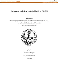 Amino Acid Analysis in Biological Fluids by GC-MS