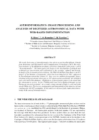 Astroinformatics: Image Processing and Analysis of Digitized Astronomical Data with Web-Based Implementation