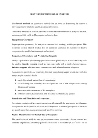 Gravimetric Methods of Analysis