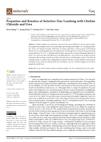 Properties and Kinetics of Selective Zinc Leaching with Choline Chloride and Urea