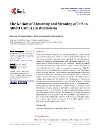 The Notion of Absurdity and Meaning of Life in Albert Camus Existentialism