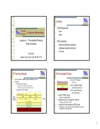 15-441 Computer Networking Outline IP Service Model Ipv4 Header Fields