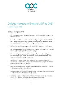 Aoc List of Planned College Mergers in England 2017 to 2021