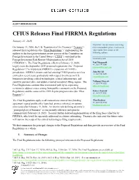 CFIUS Releases Final FIRRMA Regulations