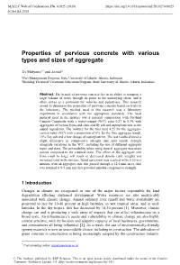 Properties of Pervious Concrete with Various Types and Sizes of Aggregate