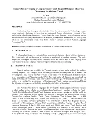 Issues While Developing a Corpus-Based Tamil-English Bilingual Electronic Dictionary for Modern Tamil