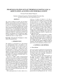 PHARYNGEALIZATION of EAST THURINGIAN POSTVOCALIC /R/: ARTICULATION, ACOUSTICS and TEMPORAL EXTENT