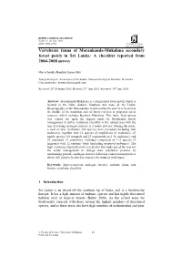 Vertebrate Fauna of Morankanda-Mukalana Secondary Forest Patch in Sri Lanka: a Checklist Reported from 2004-2008 Survey