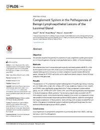 Complement System in the Pathogenesis of Benign Lymphoepithelial Lesions of the Lacrimal Gland