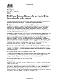 FCO Press Release: Honours for Service to Britain Internationally and Overseas
