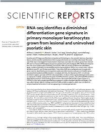 RNA-Seq Identifies a Diminished Differentiation Gene Signature in Primary Monolayer Keratinocytes Grown from Lesional and Uninvo