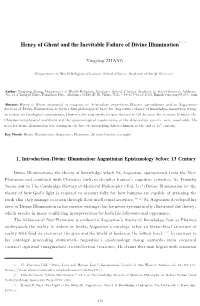 Henry of Ghent and the Inevitable Failure of Divine Illumination〔１〕