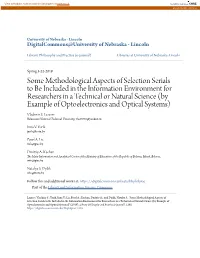 Some Methodological Aspects of Selection Serials to Be Included In