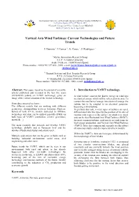 Vertical Axis Wind Turbines: Current Technologies and Future Trends