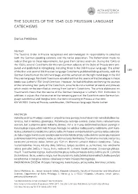 Darius PETKŪNAS – the Sources of the 1545 Old Prussian Language