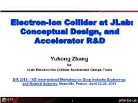 Electron-Ion Collider at Jlab: Conceptual Design, and Accelerator R&D