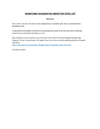 Manitoba Designated Impacted Sites List
