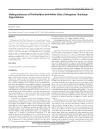Mating Behavior of Phyllopalpus Pulchellus Uhler (Orthoptera: Gryllidae: Trigonidiinae)