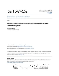 Reversion of Poly-Phosphates to Ortho-Phosphates in Water Distribution Systems