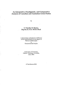 An Interpretive, Paradigmatic, and Comparative Analysis of Canadian and Australian Green Parties